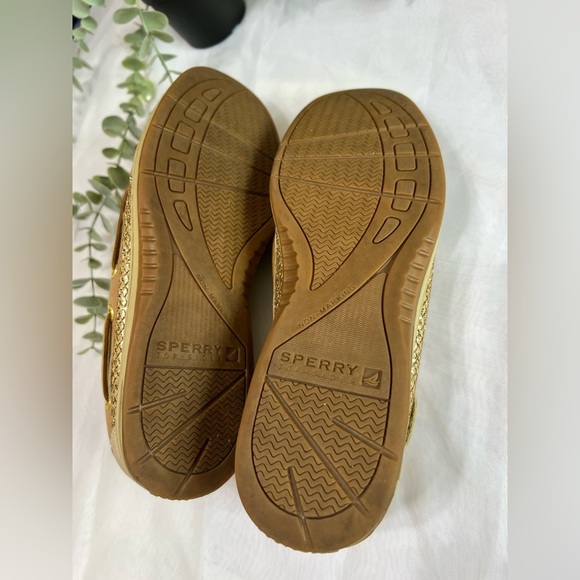 Sperry Womens Songfish Tan Gold Glitter Leather Boat Shoes Loafers Flats 8.5 - Picture 6 of 8